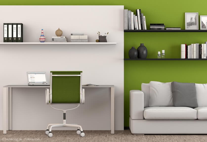 Büroeinrichtung und Wohnraum. Auch der Bürostuhl muss von Design und von der Ergonomie her, passen.